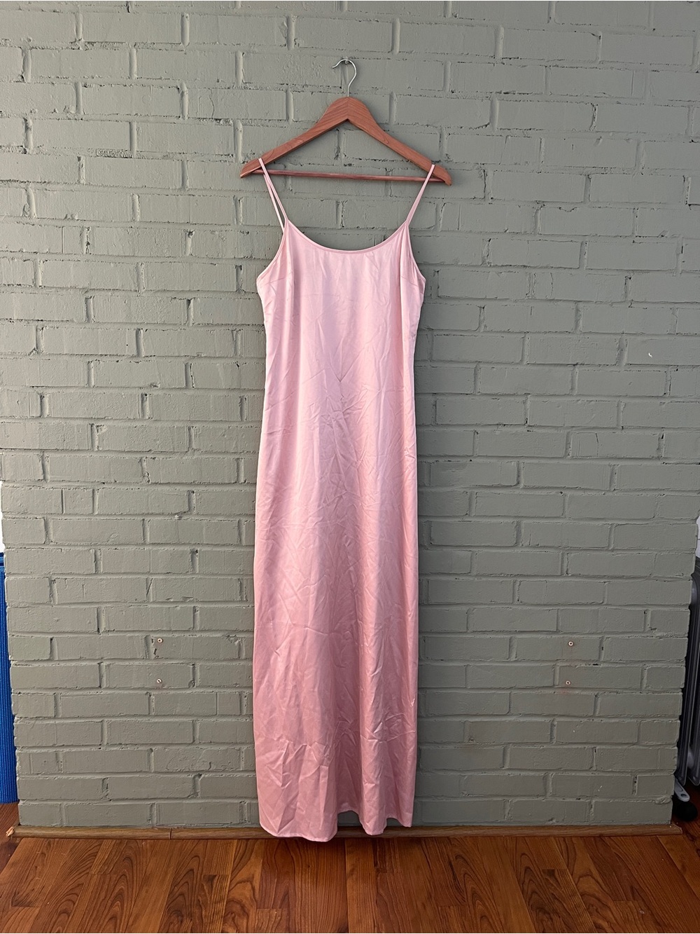 STAUD Pink satin slip dress